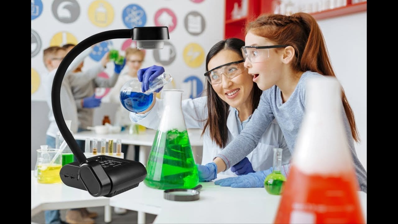 teacher and learner using a AVer visualizer in a classroom